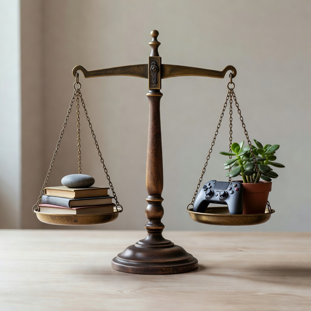 A balanced scale representing healthy and responsible social gaming habits